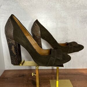 Massimo Dutti | Brown Suede Snakeskin block heel size 39/ US 8